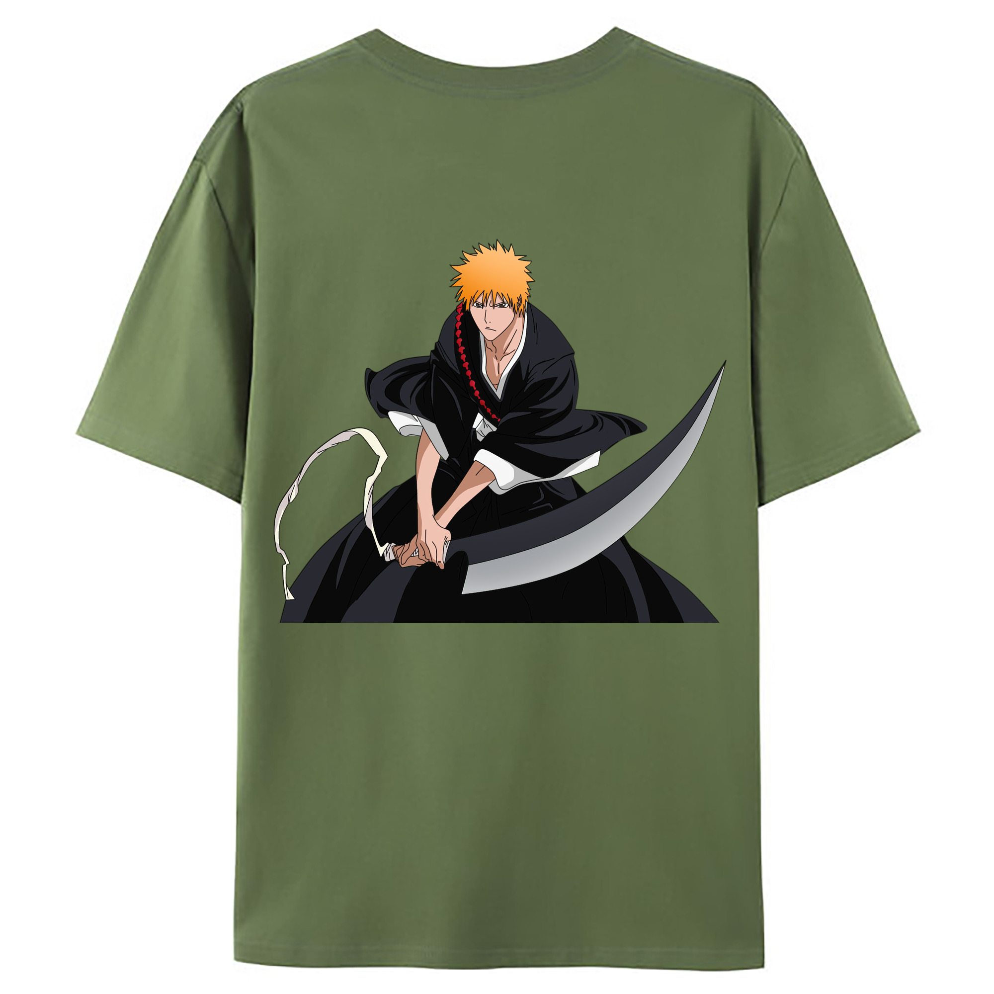 （画像用） ブリーチ 黒崎一護（くろさき いちご）BLEACH Kurosaki Ichigo 綿100％ メンズ半袖Tシャツ（バックプリント） 通気性
